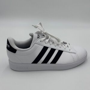 Adidas Women’s Grand Court, Cloud, Classic White and Black Striped Sneakers